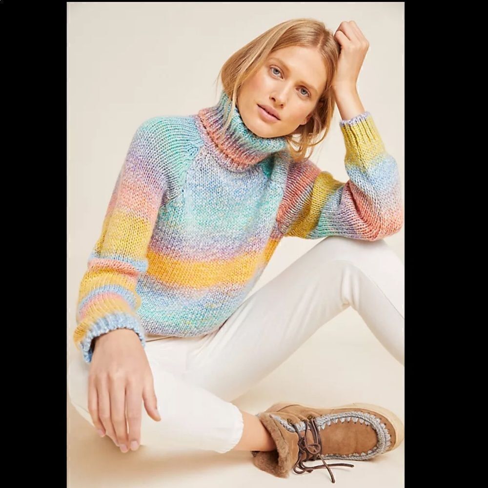 Anthropologie T. La Rainbow Ombre Turtleneck Knit Sweater - Picture 12 of 13